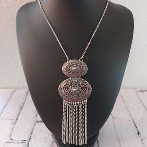 Silver Embossed Sunburst Pendant Necklace